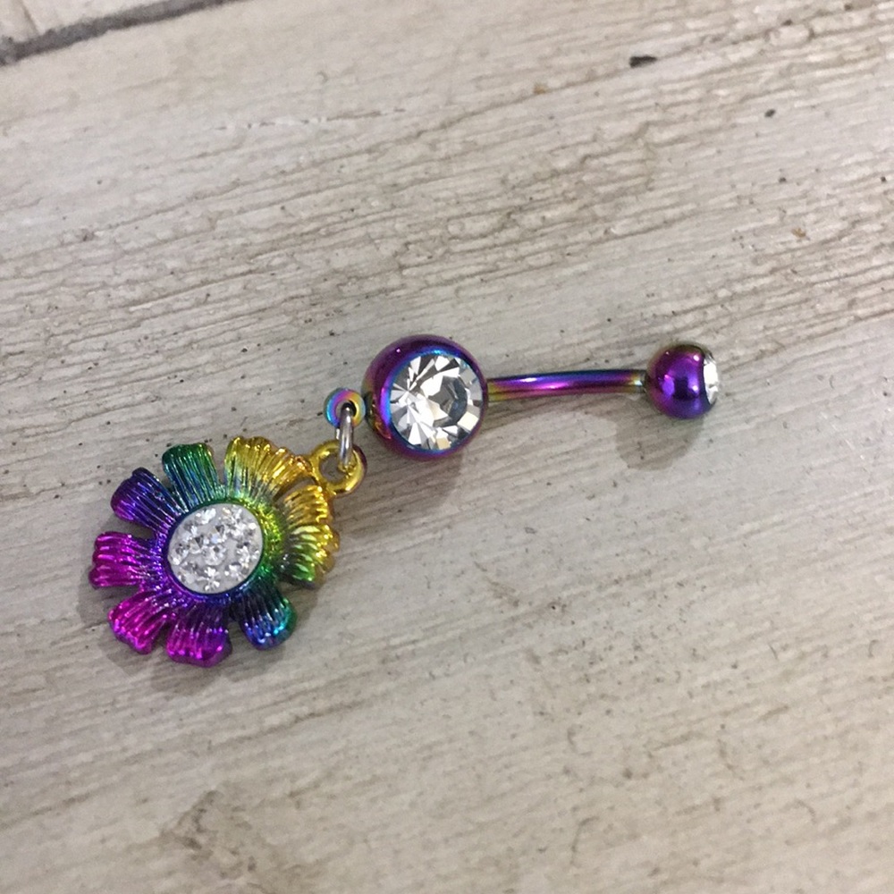 Rainbow flower belly ring